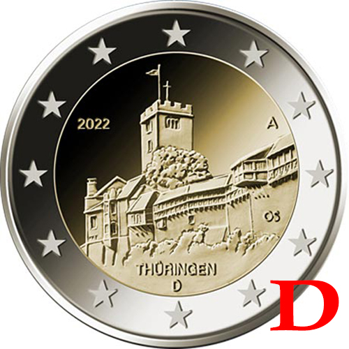 2 euro 2022 D Nemecko cc.UNC, Thüringen