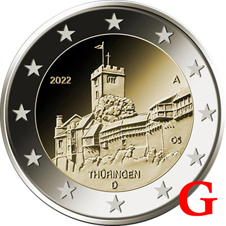 2 euro 2022 G Nemecko cc.UNC, Thüringen