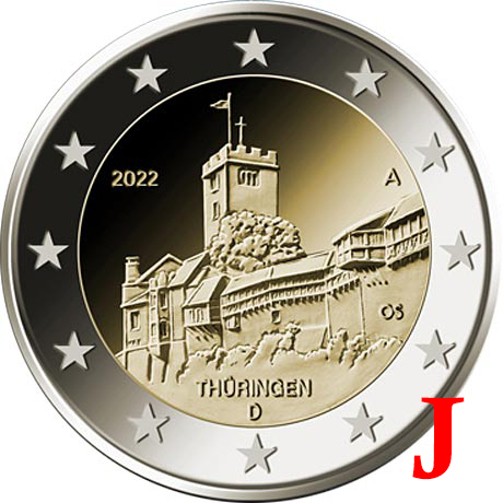 2 euro 2022 J Nemecko cc.UNC, Thüringen