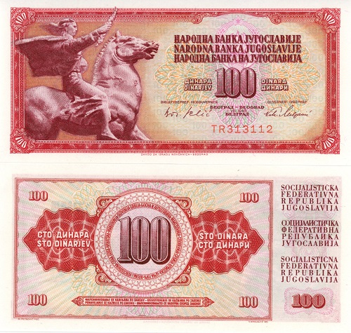 100 Dinara 1965 Juhoslávia UNC séria TR