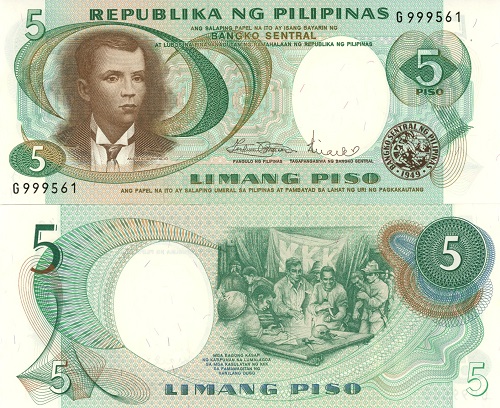 5 Piso 1969 Filipíny UNC séria G