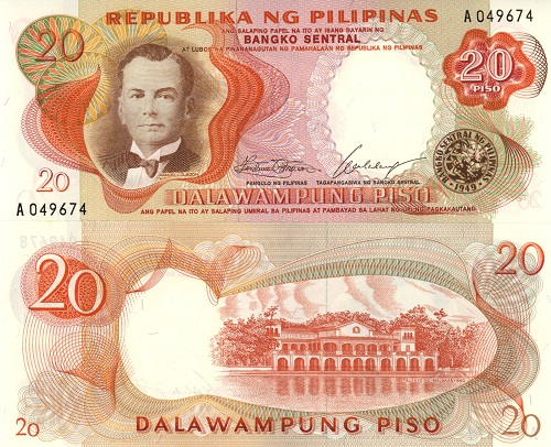 20 Piso 1969 Filipíny UNC séria A