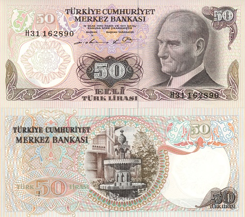 50 Lira 1976 Turecko UNC séria H