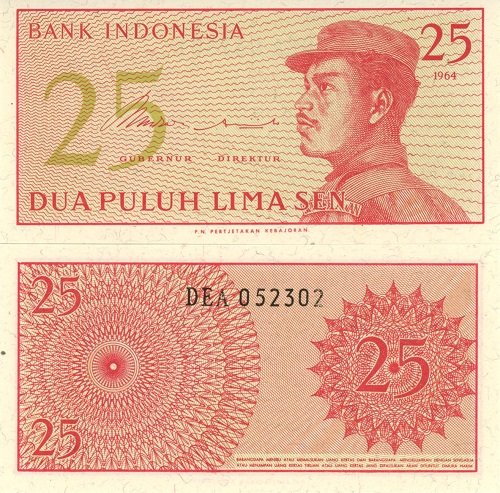 25 Sen 1964 Indonézia UNC séria DEA