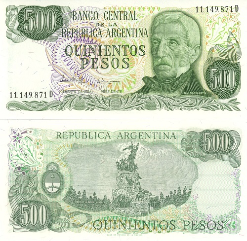 500 Pesos 1977  Argentína UNC séria D