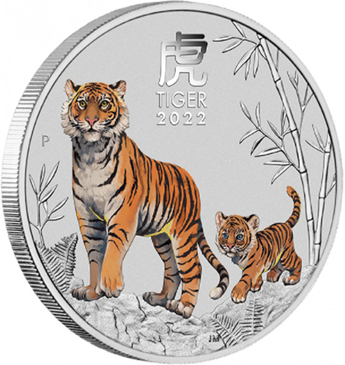 50 Cents 2022 Austrália BU farbená 1/2 Oz Ag Lunar III. Tiger