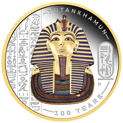2 Dollars 2022 Tuvalu PROOF Gildet, farbená 2 Oz Ag Tutankhamun