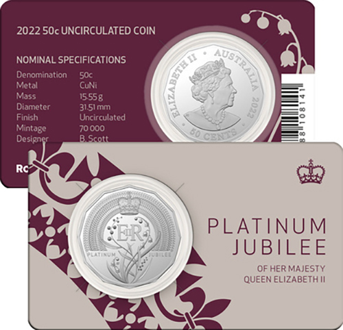 50 Cents 2022 Austrália BU karta The Platinum Jubilee