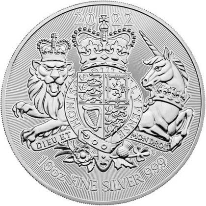 10 Pounds 2022 Anglicko BU 10 Oz Ag Royal Coats of Arms