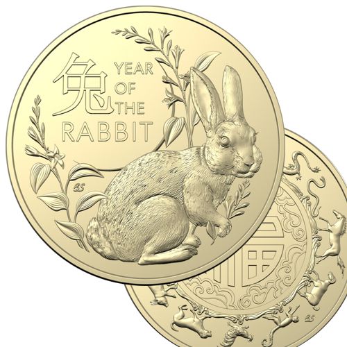 2x 1 Dollars 2023 Austrália BU plexy Lunar: Year of the Rabbit