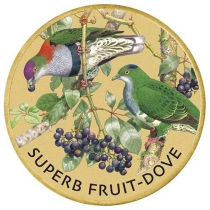 Dollar 2021 Tuvalu BU karta so známkou, Superb Fruit-Dove