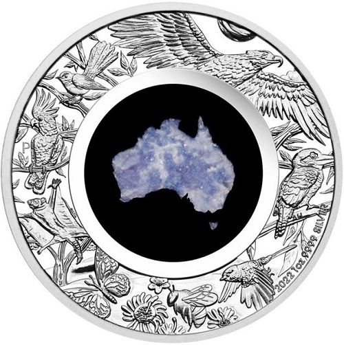 Dollar 2022 Austrália PROOF Blue Lepidolite 1 Oz Ag Great Southern Land