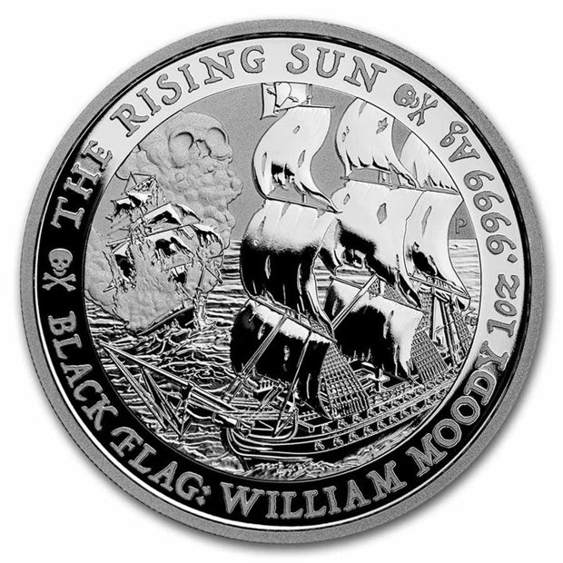 Dollar 2022 Tuvalu BU 1 Oz Ag Black Flag - The Rising Sun