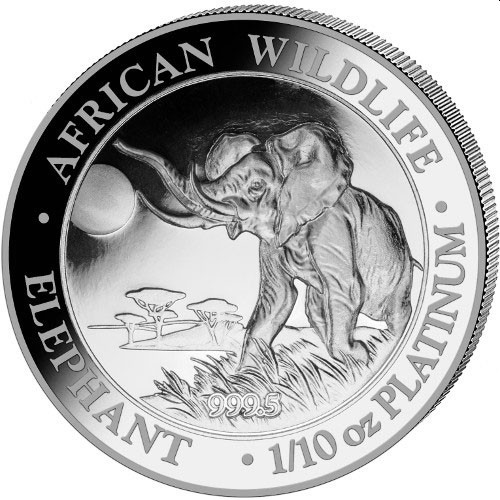 100 Schillings 2016 Somálsko BU 1/10 Oz Pt African Elephant