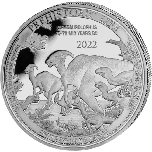 20 Francs 2022 Kongo BU 1 Oz Ag Parasaurolophus 