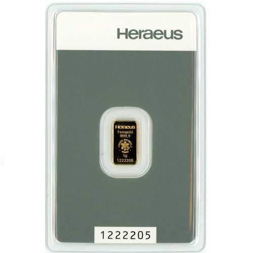 Investičné zlato - zlatá tehlička 1 g  999,9 Heraeus 