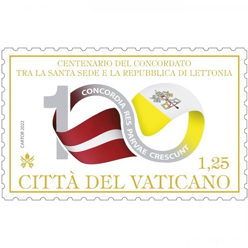 Známka 2022 Vatikán čistá, konkordát medzi Svätou stolicou a Lotyšskom