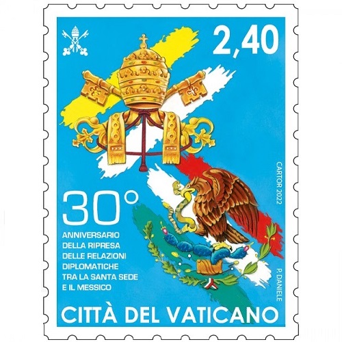 Známka 2022 Vatikán čistá, diplomacia Svätá stolica a Mexiko