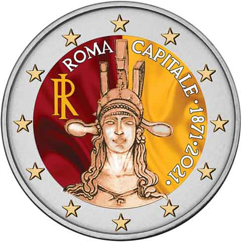 2 euro 2021 Taliansko cc. UNC farbená Vznik Ríma