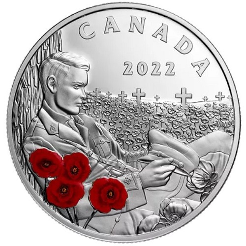 20 Dollars 2022 Kanada PROOF farbená 1 Oz Ag Remembrance Day