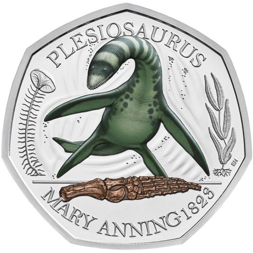 50 Pence 2021 Anglicko PROOF farbená 7.4g Ag Plesiosaurus