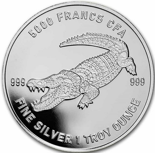 5000 Francs CFA 2022 Čad BU 1 Oz  Ag Mandala Wildlife - Crocodile (V:2:2)