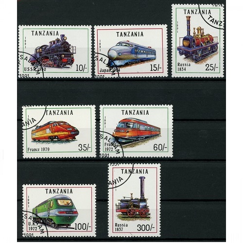Známky 1991 Tanzánia pečiatkované, Lokomotívy a železničné vozne
