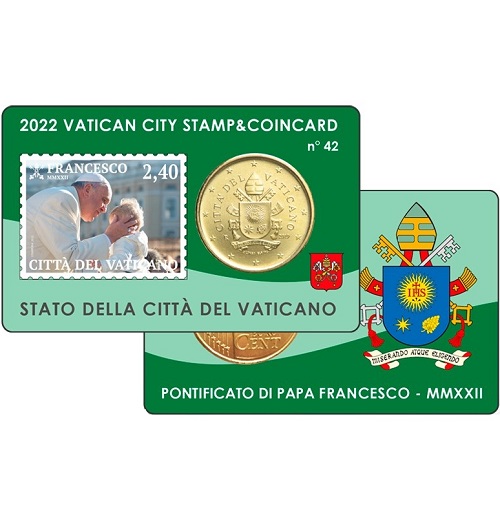 50 Cent + 2,40 € známka 2022 Vatikán BU karta č.42