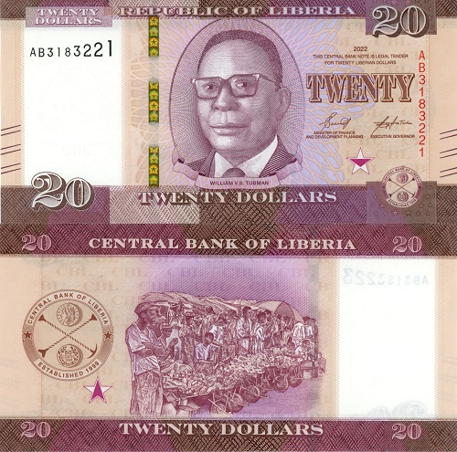 20 Dollars 2022 Libéria UNC séria AB