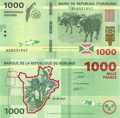 1000 Francs 2021 Burundi UNC séria BD