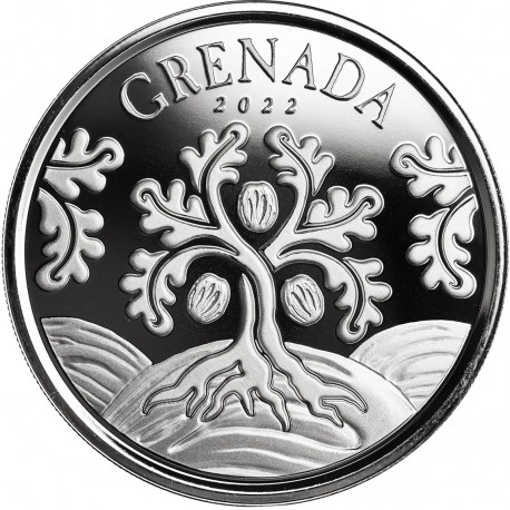 2 Dollars 2022 Grenada BU 1 Oz Ag EC8 Nutmeg Tree