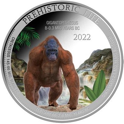 20 Francs 2022 Kongo BU farbená 1 Oz Ag Gigantopithecus 