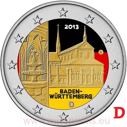 2 euro 2013 Nemecko D cc.UNC farbená Bádensko-Württembersko