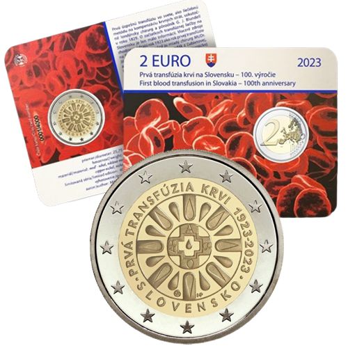 2 euro 2023 Slovensko BU karta Prvá transfúzia krvi na Slovensku