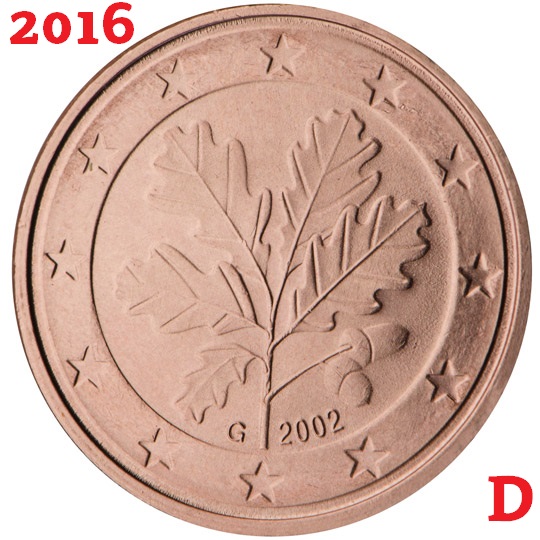 2 cent 2016 Nemecko D ob.UNC