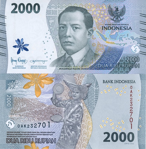 2000 Rupiah 2022 Indonézia UNC séria OAK