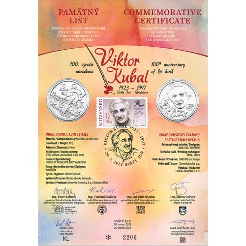 Pamätný list 2023, Viktor Kubal - 100. výročie narodenia