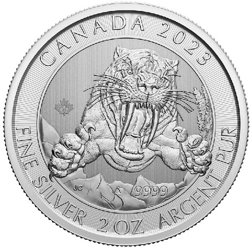 10 Dollars 2023 Kanada BU 2 Oz Ag Smilodon Sabre-tooth Cat (X:4:1)