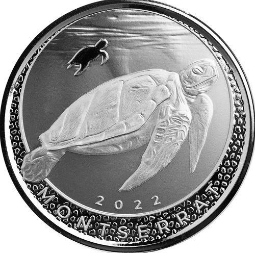 2 Dollars 2022 Montserrat BU 1 Oz Ag EC8 Blue Sea Turtle