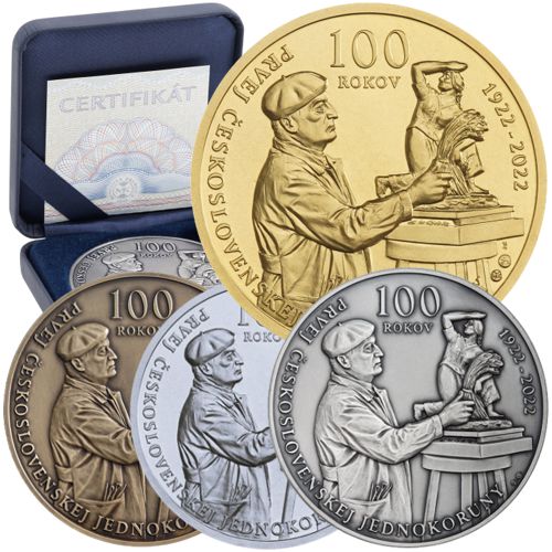 SET štyroch medailí, 100.výročie začatia razby jednokorunovej mince 
