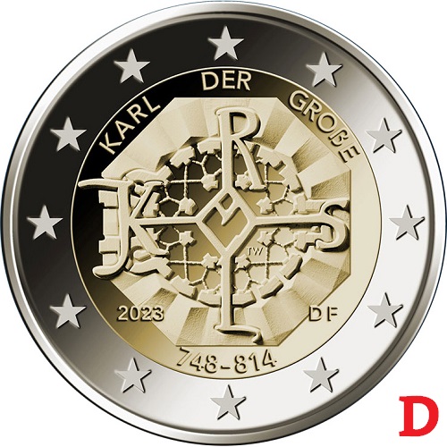 2 euro 2023 D Nemecko cc.UNC narodenia Karola Veľkého