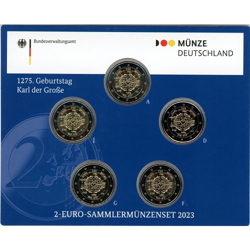 5 x 2 euro 2023 ADFGJ Nemecko cc.BU blister narodenia Karola Veľkého