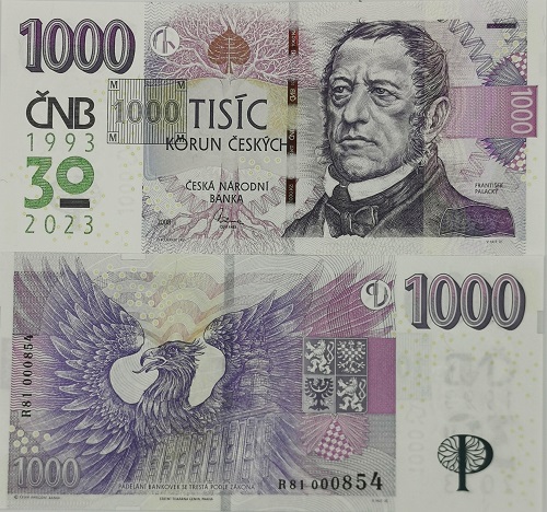 1000 Korún 2008 Česko UNC vzor 2008 séria R81 30. výročí ČNB a české měny