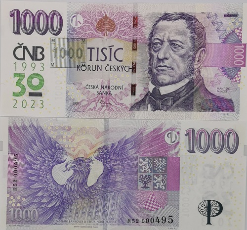 1000 Korún 2008 Česko UNC vzor 2008 séria R52 30. výročí ČNB a české měny