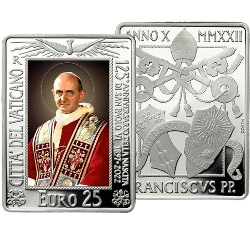 25 euro 2022 Vatikán PROOF farbená, narodenie pápeža Pavla VI