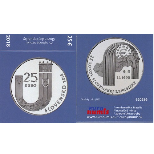 Papierový prebal na 25 euro 2018 Slovensko PROOF 25.výročie vzniku