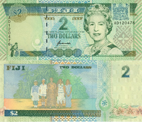 2 Dollars 1996 Fidži UNC séria AD