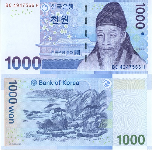 1000 Won 2007 Južná Kórea UNC séria BC*H