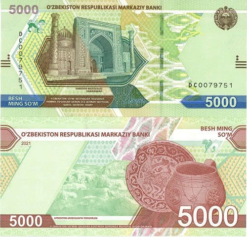 5000 Sum 2021 Uzbekistan UNC séria DC