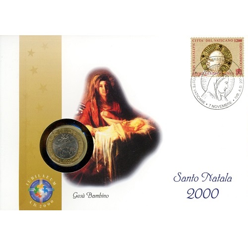 1000 Lire 1999 Vatikán BU numisbrief dieťa Ježiš + 1200 Lire známka